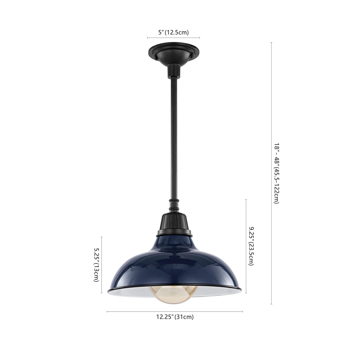 JONATHAN Y 12.25" Navy/Black 1-Light Farmhouse Indoor/Outdoor LED Pendant Iron Hanging Light, and Black Metal Shade, Rustic Ceiling Lamp for Kitchen