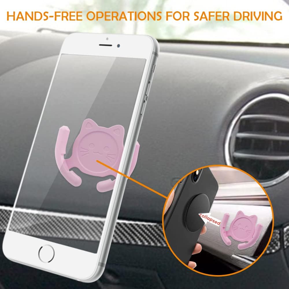Multi-Surface Car Mount Holder 2 Pack, Compatible with PopSocket Grips, Cute Cat Design with Strong Adhesive Gel Pad