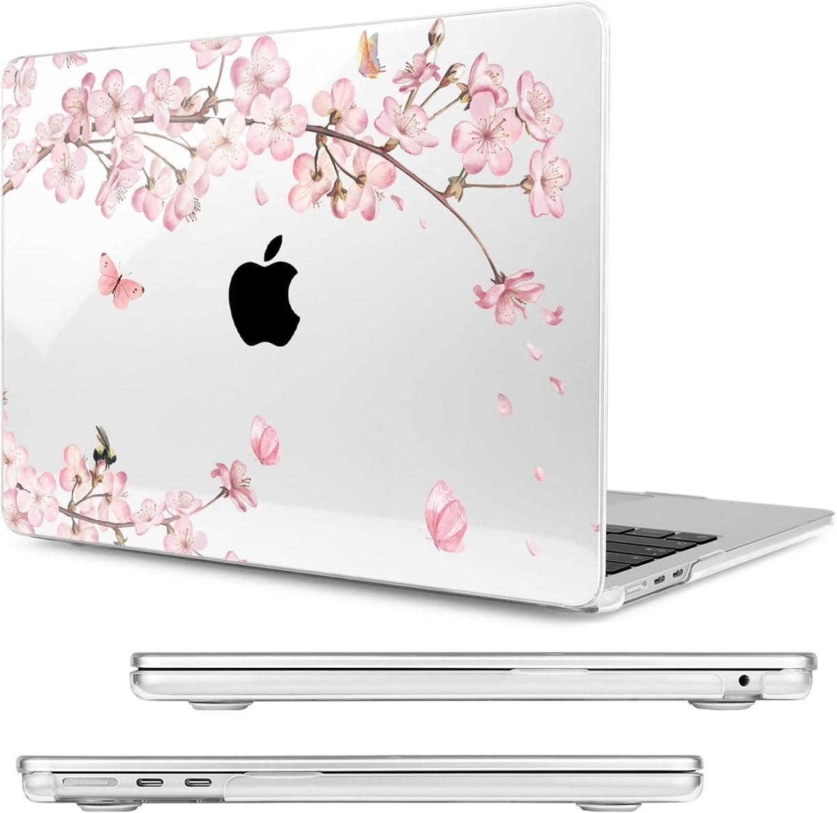 Compatible with MacBook Air 15 inch Case, M4 A3241/M3 A3114/M2 A2941 (Released 2025 to 2023), Hard Shell, Keyboard Cover, Screen Protector, Webcam Cover & Type-C Adapter, Butterflies Sakura