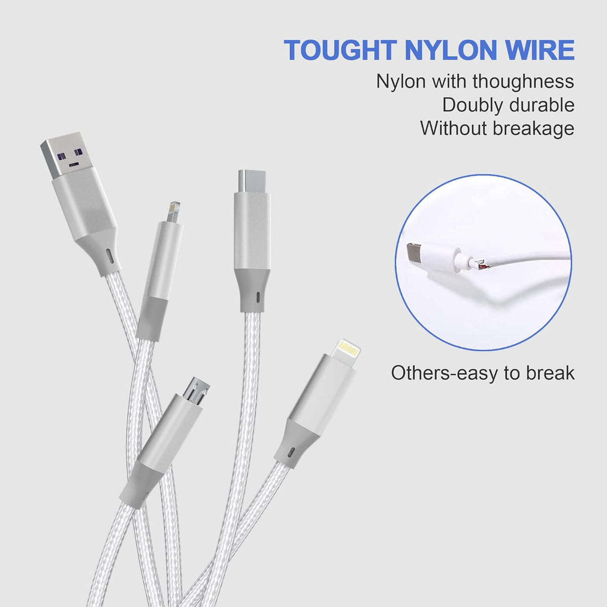 Multi Charging Cable, 4 in 1 Nylon Braided [MFi Certified] USB Fast Charging Cords, 2M/6FT for iPhone Android Tablets