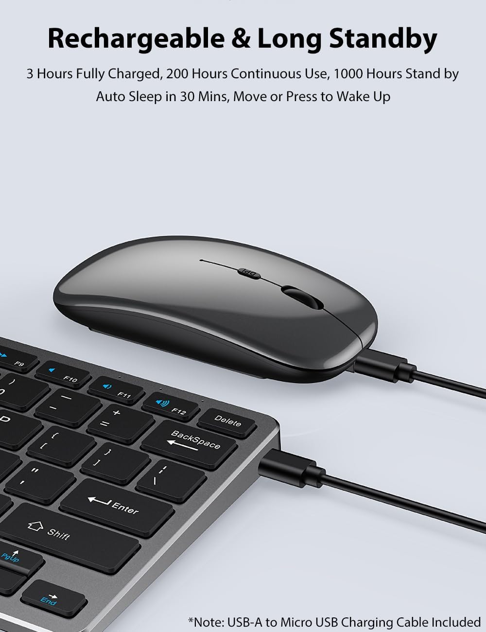 Wireless Keyboard and Mouse for Mac, 2.4G/Bluetooth Combo Ultra Slim Compact 78 Keys Rechargeable Low Profile Set