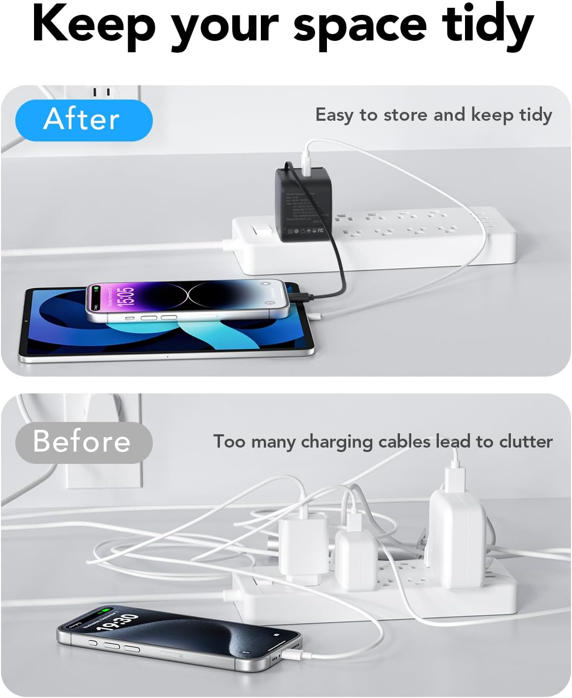 Retractable Wall Charger, 35W PD Fast USB Charger Block with Retractable Lightning Cables for iPhone, Portable Charger