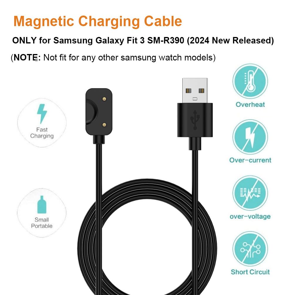 [2-Pack] Samsung Galaxy Fit 3 Charger Cable, Magnetic USB A Replacement Charging Cable Dock, 3.3FT/100cm (Black)