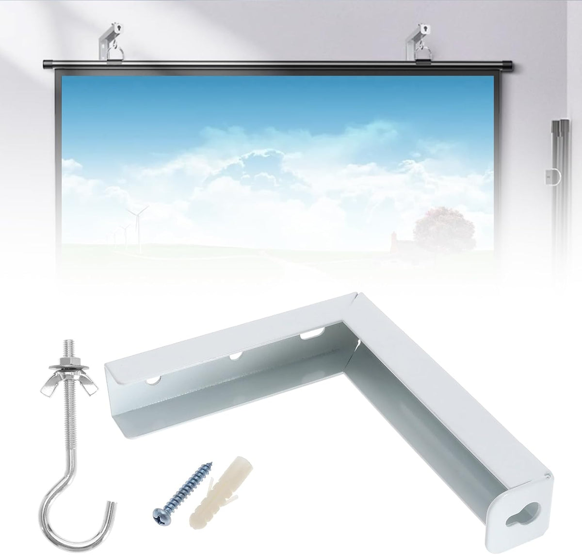 The Lord of the Tools Projector Screen L-Bracket Mounting Hanger Holder, Adjustable Extension with Hook for 20KG