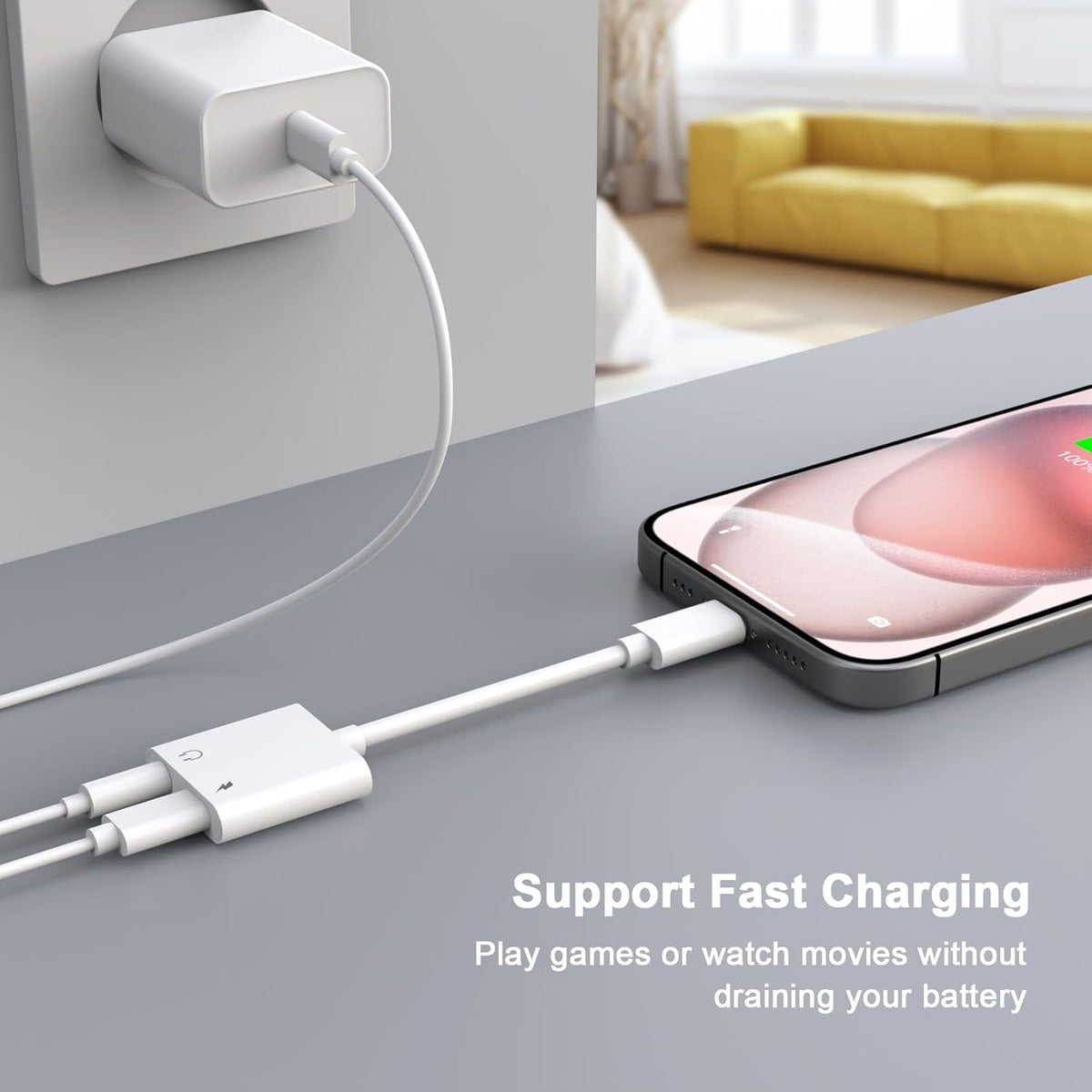 [MFi Certified] 2Pack iPhone 16 15 Headphone Adapter,2 in 1 USB C to 3.5mm Aux Audio Dongle +Charge Splitter Headphone Accessories Compatible with iPhone 16/16 Pro/16 Pro Max/iPhone15/15Pro/15Pro Max