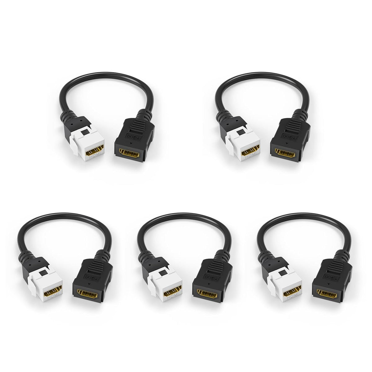 5-Pack 4K HDMI2.0 6 Inch VCE HDMI Keystone Jack, Female to Female HDMI Pigtail Cable Keystone Coupler for Keystone Wall