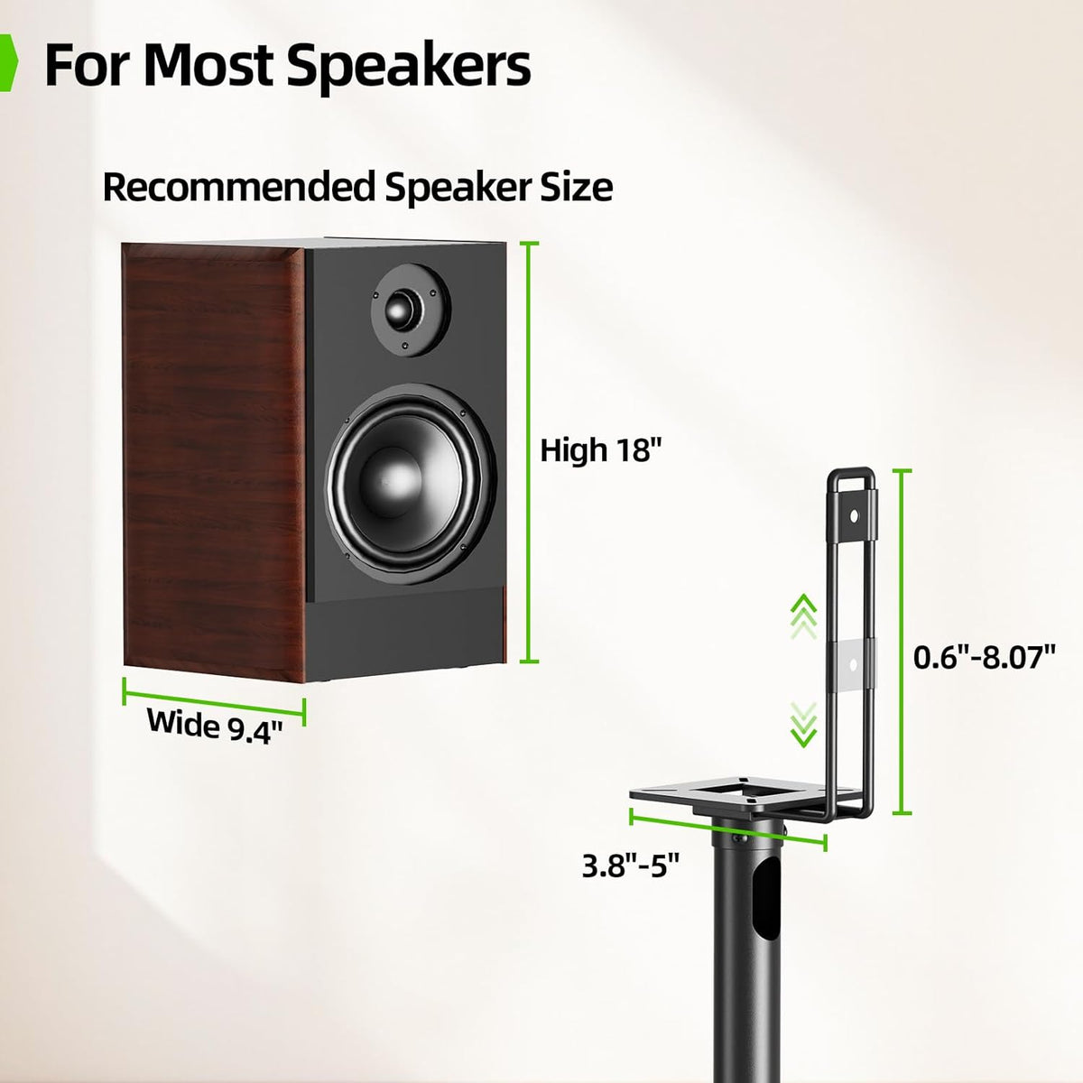 USX MOUNT Bookshelf Speaker Stands Pair, Height Adjustable Extends 32-42 inch for Rear Surround Sound Speakers, Floor Satellite Speaker Stands for Vizio Bose Sony JBL Klipsch Polk, Max Load 11 lbs
