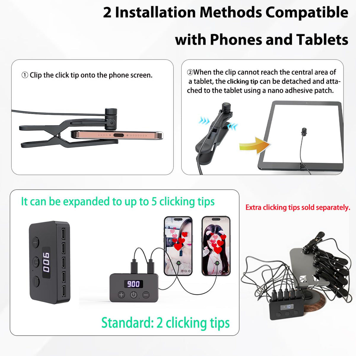 X1 Smartphone Auto Clicker: 130 Adjustable Speeds | Built-in Battery | Expandable to 5 Click Heads | Random Speed Mode | Completely Silent |