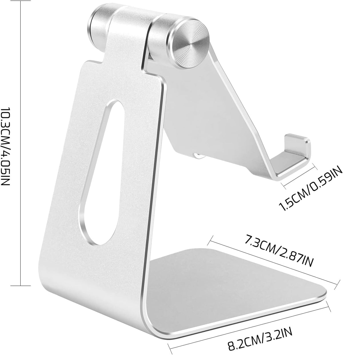 Aluminum Alloy Adjustable Cell Phone Stand, Metal Desktop Holder, Smartphone Cradle, Silver