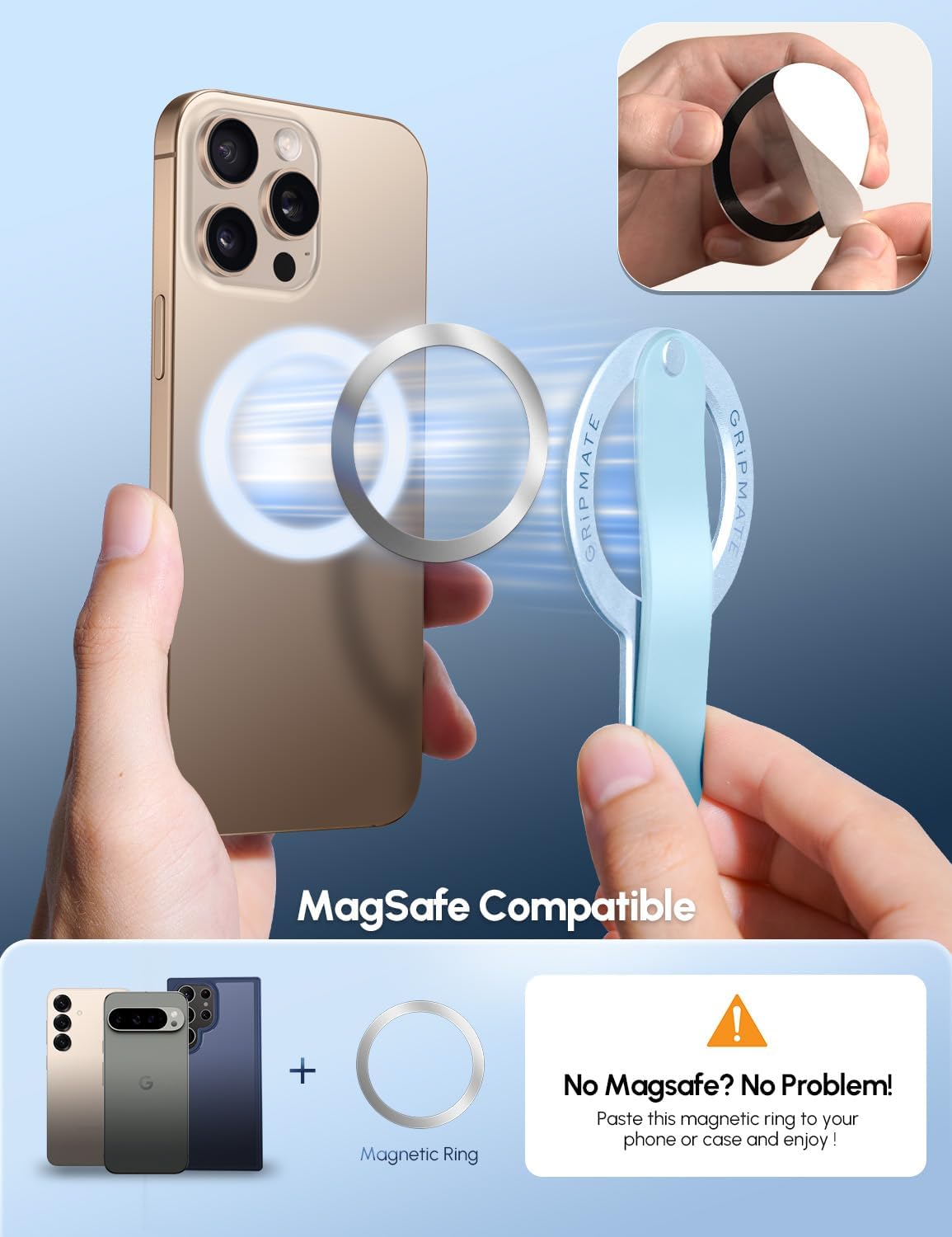 Phone Grip for iPhone - Magnetic Phone Ring Holder Detachable for iPhone 16 - Comfortable Finger Phone Loop Grip for Apple 16/15/14/13/12,Blue
