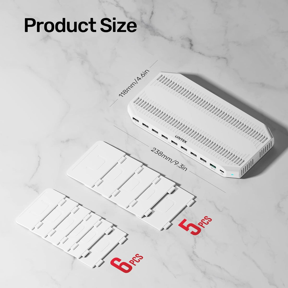 USB C PD 60W Charging Station with QC 3.0, Unitek 160W 10-Port USB Quick Charger Dock, Power Delivery Compatible with Laptop MacBook, Pixel, Upgraded Dividers