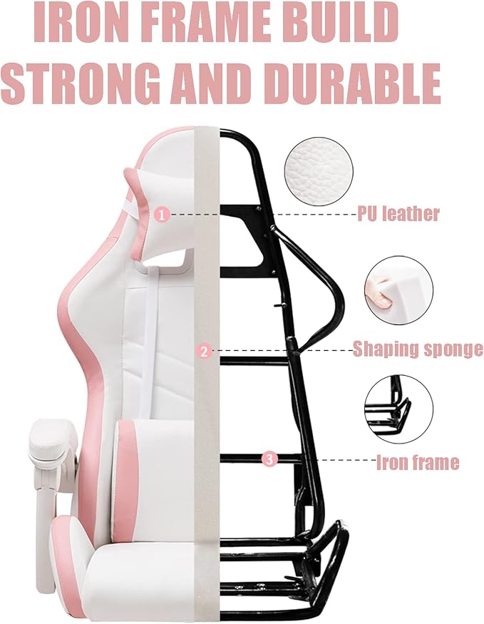 TBQATNTS Pink Girls Gaming ChairCinnamoroll Ergonomic Gaming Chair with FootrestAdjustable Head Pillow and Lumbar Support PC Computer ChairTeen Gaming Chair.Pink
