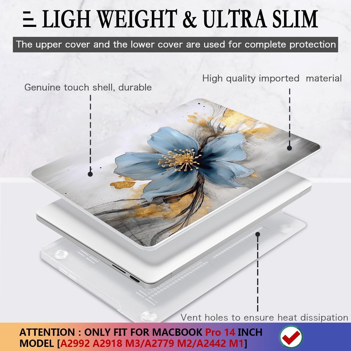 CISSOOK for MacBook Pro 14 Inch Case 2024 2023 2022 2021 M4/M3/M2/M1 Pro/Max Chip A3401 A3112 A3185 A2918 A2992 A2779 A2442 Model, Plastic Cover for MacBook Pro 14'' with Touch ID, Retro Floral