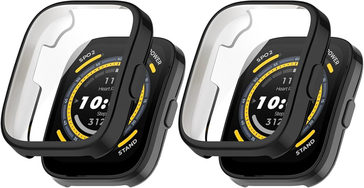 Protective Case for Amazfit Bip 5 Smart Watch, TPU Soft Ultra-Slim Screen Protector Bumper, Black *2