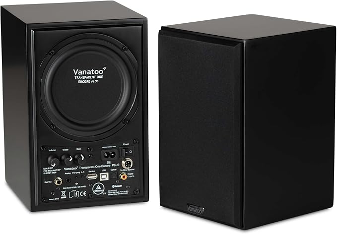 Vanatoo Cherry Transparent One Encore Plus Near Field Studio Monitor Speakers Pair for TV PC Gaming. Powered Speakers for Desktop and Room. AUX USB Bluetooth Toslink Optical Coax Remote.