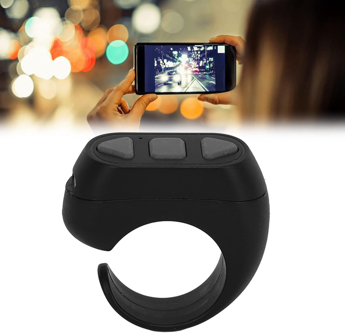 Bluetooth Remote Control Page Turner, Phone Remote Control Ring for iOS, Android, Click Like Selfie Device (Black)