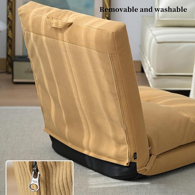 Floor Chair with Back Support Folding Floor Gaming Chair Adjustable Lazy Sofa Living Room for Adults &amp Kids One Seater Sofa Perfect for Reading Gaming Meditating(/Yellow)