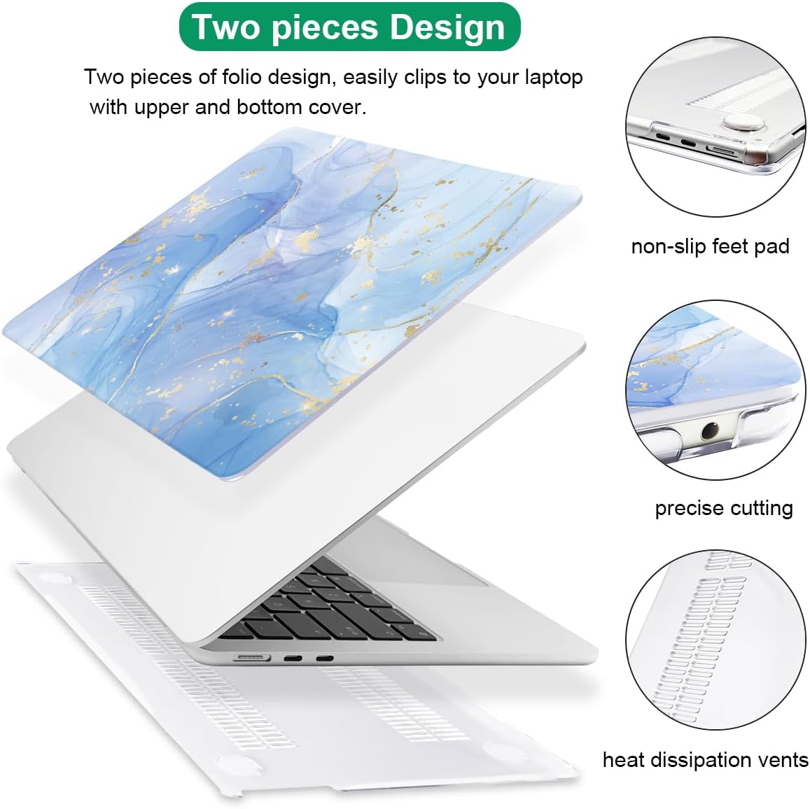 Compatible with M4 MacBook Air 13.6 inch Case 2025 2024 2023 2022 A3240 A3113 M3 A2681 M2 Chip, Crystal Printed Pattern Plastic Hard Case Cover for Mac Air 13 M4 Touch ID, Blue Marble