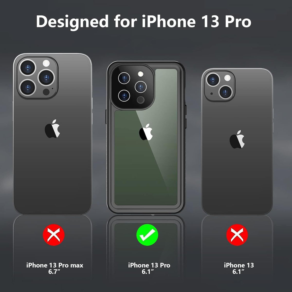 Nineasy iPhone 13 Pro Case, [IP68 Waterproof] [360 Full Body] with Built-in Screen + Camera Protector, Black