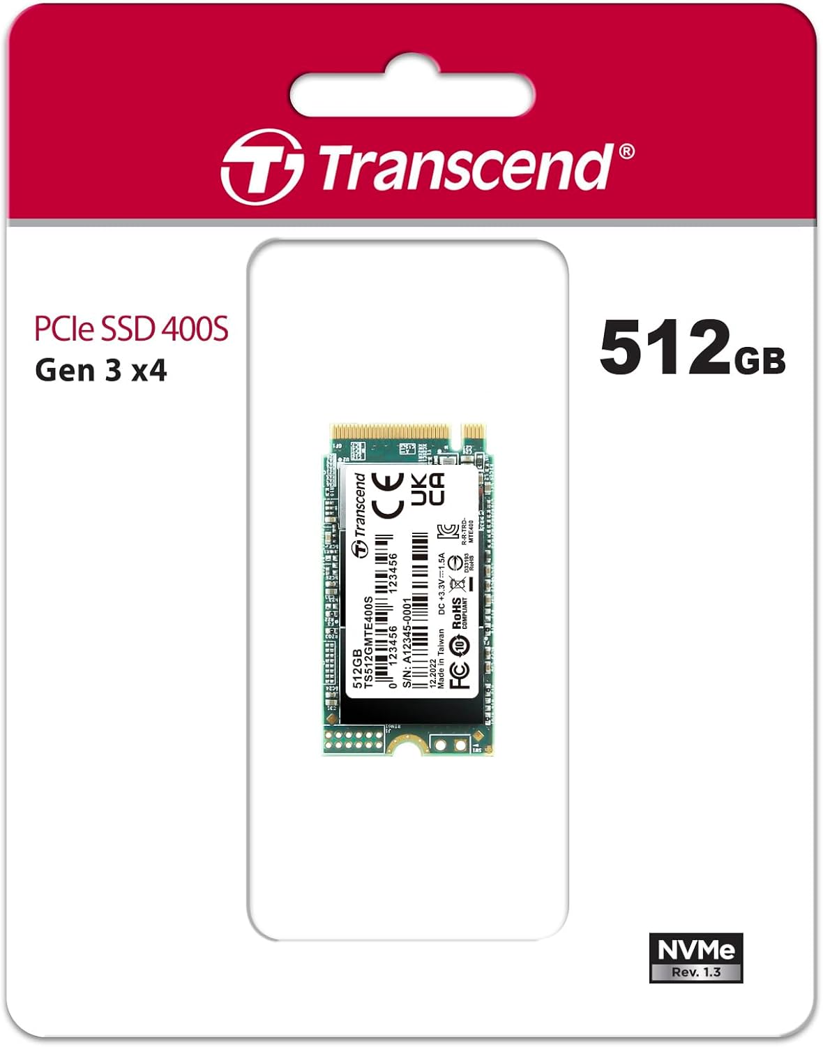 Transcend 512GB MTE400S M.2 2242 PCIe Gen3x4 SSD, Compatible with Ultra-Thin Laptops, Dram-Less Low Power, Up to 2000MB/s, TLC - TS512GMTE400S