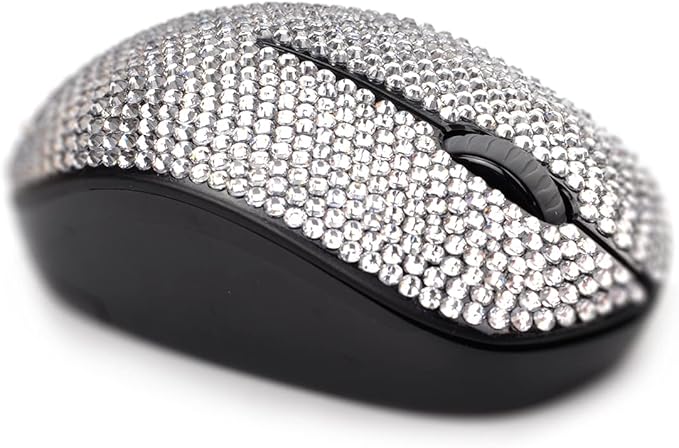 Bling Dazzling 2.4GHz Wireless Silent Mouse Covered with Rhinestone Crystal Crystallized Mouse with USB Receiver Compatible with Notebook PC Laptop Computer MacBookGreat Gift (White)