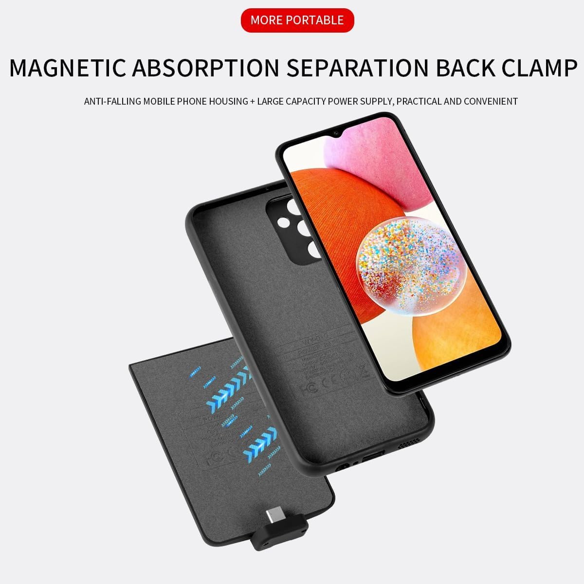 Extended Battery Charging Case for Galaxy A24, 5000mAh Rechargeable External Power Bank Charger Case (Black)
