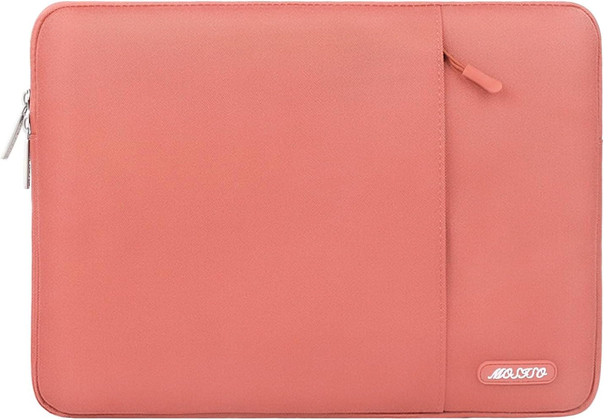 MOSISO Laptop Case 13.3 inch, 13-13.3 inch Laptop Sleeve Compatible with MacBook Air/Pro 13 / Pro 14, HP Dell ASUS Lenovo Notebook, Polyester Vertical Computer Sleeve Bag with Pocket, Coral
