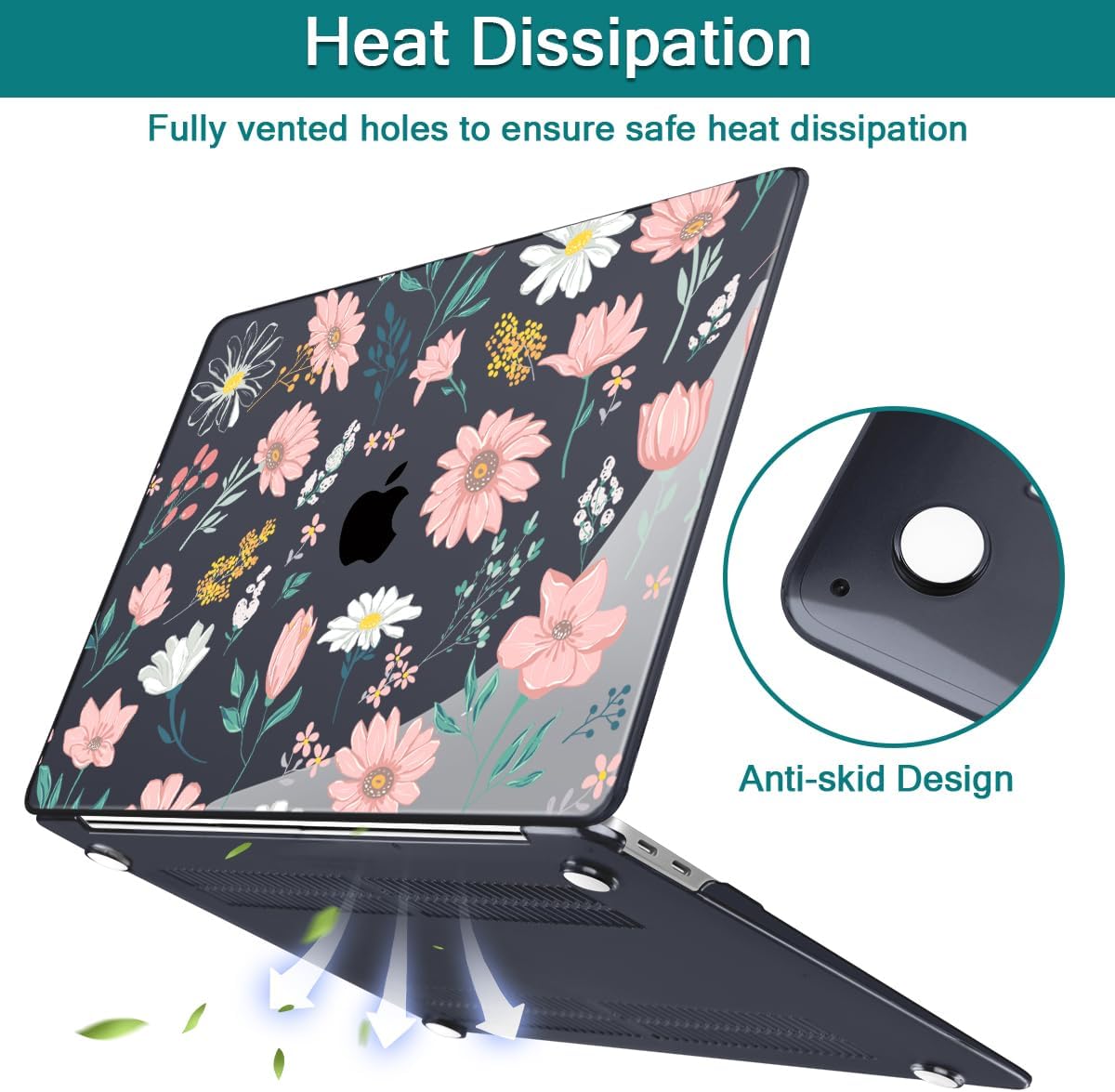 Teryeefi Design Case for MacBook Pro 13 inch M2 M1 A2338 A2251 A2289 A2159 A1989 A1706 (2016-2022,2024 Released), Shockproof Hard Shell for 13 inch MacBook Pro - Petal and Flowers