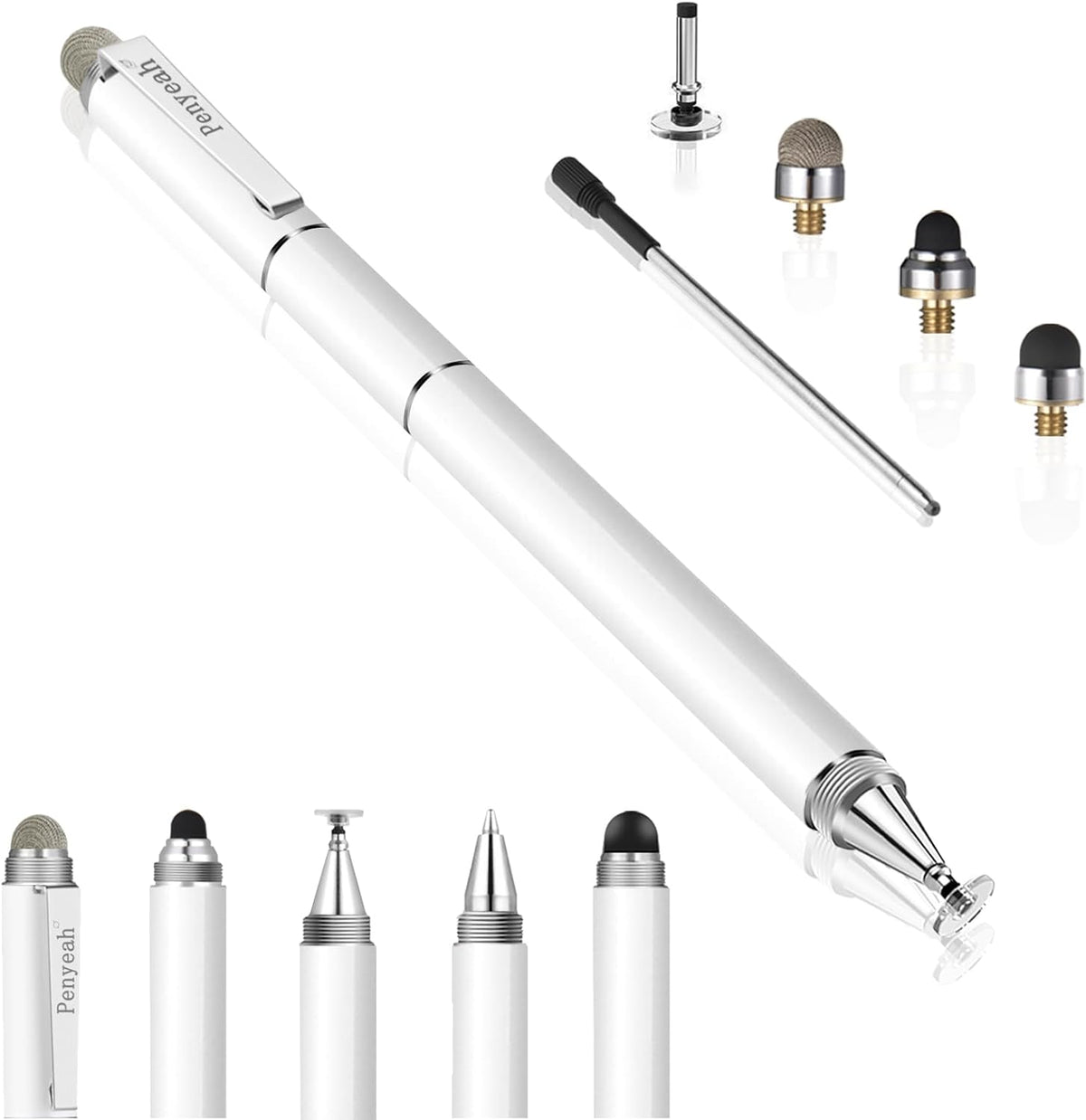 Stylus Pen for Touchscreen - Versatile 4 in 1 High Sensitivity and Precision Tablet Stylus Pen, Universal for iPad,iPhone,Samsung,Android All Capacitive Touch Screens-White