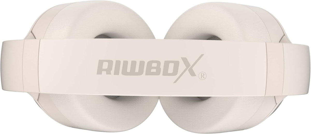 Riwbox Hybrid Active Noise Cancelling Headphones, Wireless Bluetooth Headset Over Ear, 60H Playtime, High-Fidelity, Foldable, Comfort&Immersion for Work, Commuting (White)