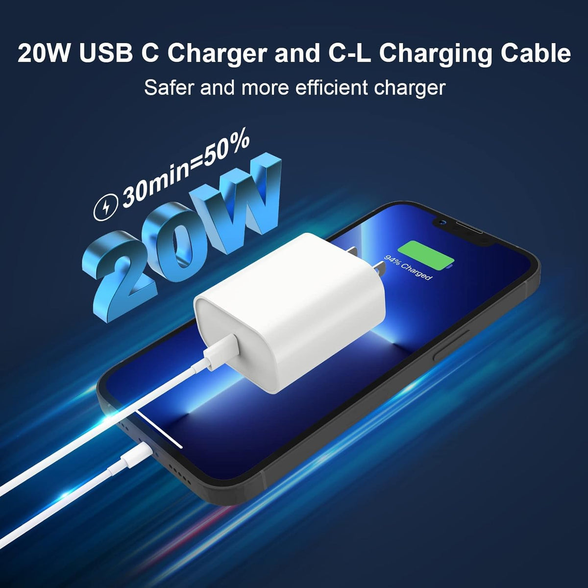 MFi Certified iPhone Fast Charger 3 Pack: PD 20W Type C Block & 6FT USB C to Lightning Cable for iPhone 14, 13, 12, 11
