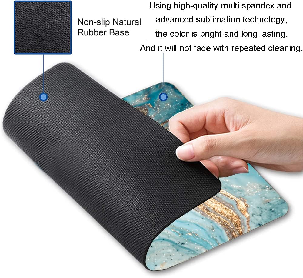 Mouse Pad, Marble Mouse Pad, Premium-Textured Mouse Mat Square Waterproof Non-Slip Rubber Base Computer Mousepads for Office Laptop Desk, Cyan Gold Marbling