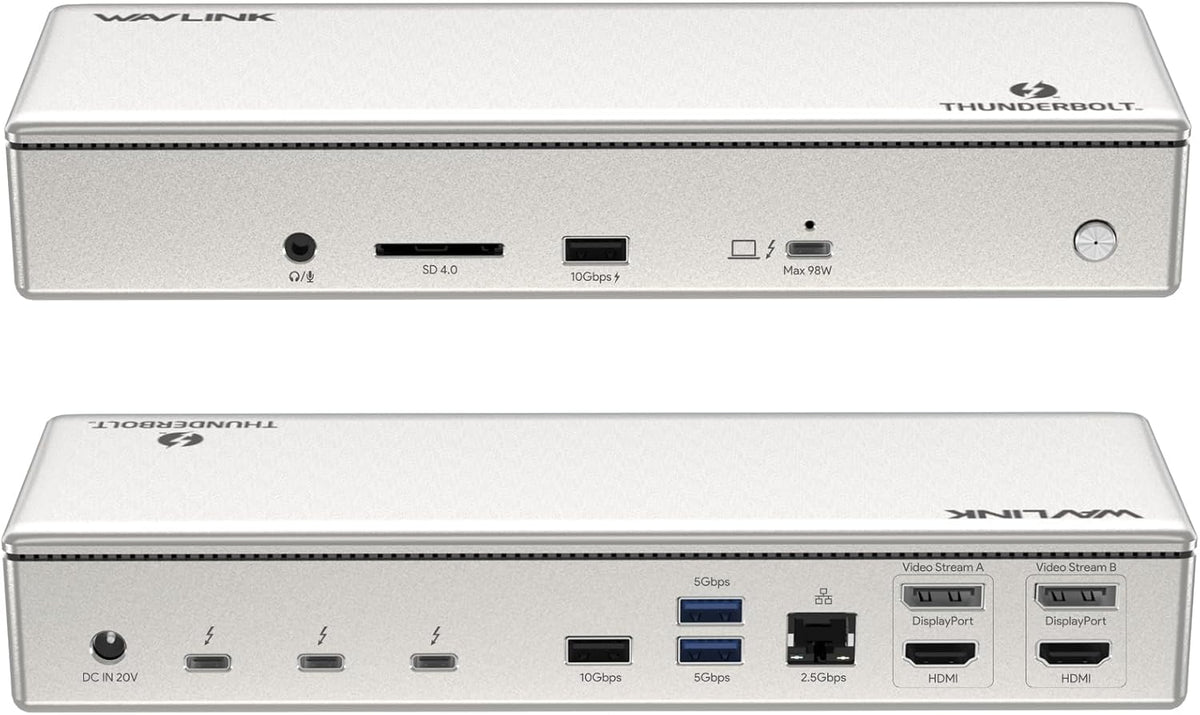 WAVLINK Thunderbolt 4 Dock with 100W Charging, Displaylink Docking Station Quad 4K@60Hz Monitor,3 Thunderbolt 4 Ports, 2.5G Ethernet, Thunderbolt Dock for Mac M1-M4 and PC,Displaylink Driver Required