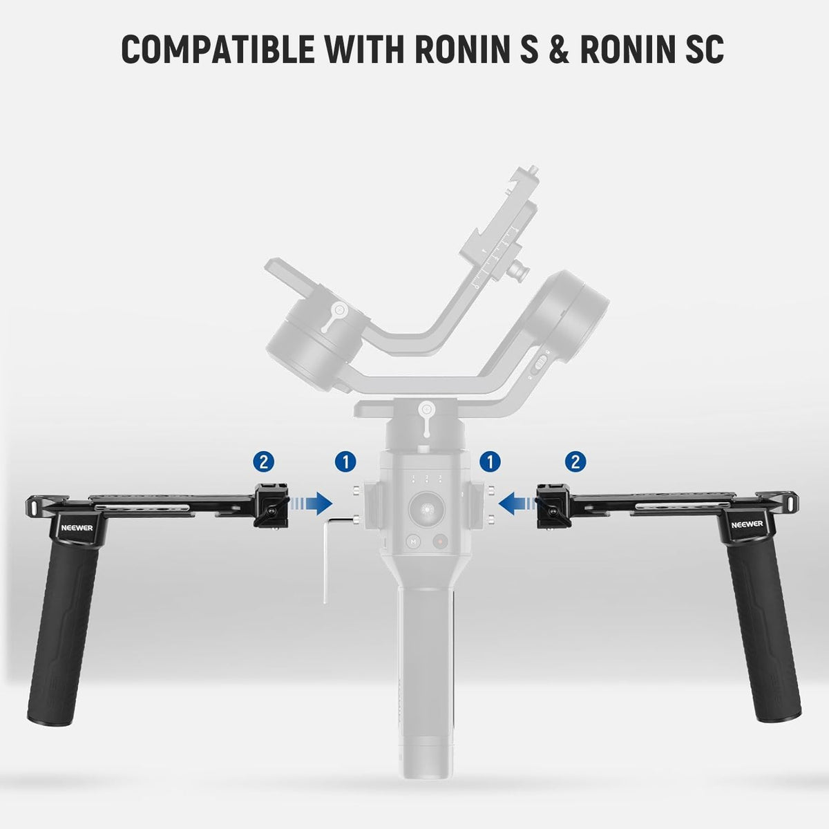 NEEWER Dual Handgrip Compatible with DJI RS4 RS4 Pro RS3 RS3 Pro RS2 RSC2 Ronin S SC Gimbal, Dual Handle Kit with 2 Mini NATO Rails, Quick Release NATO Clamps, 1/4" & 3/8" Threads, GA006