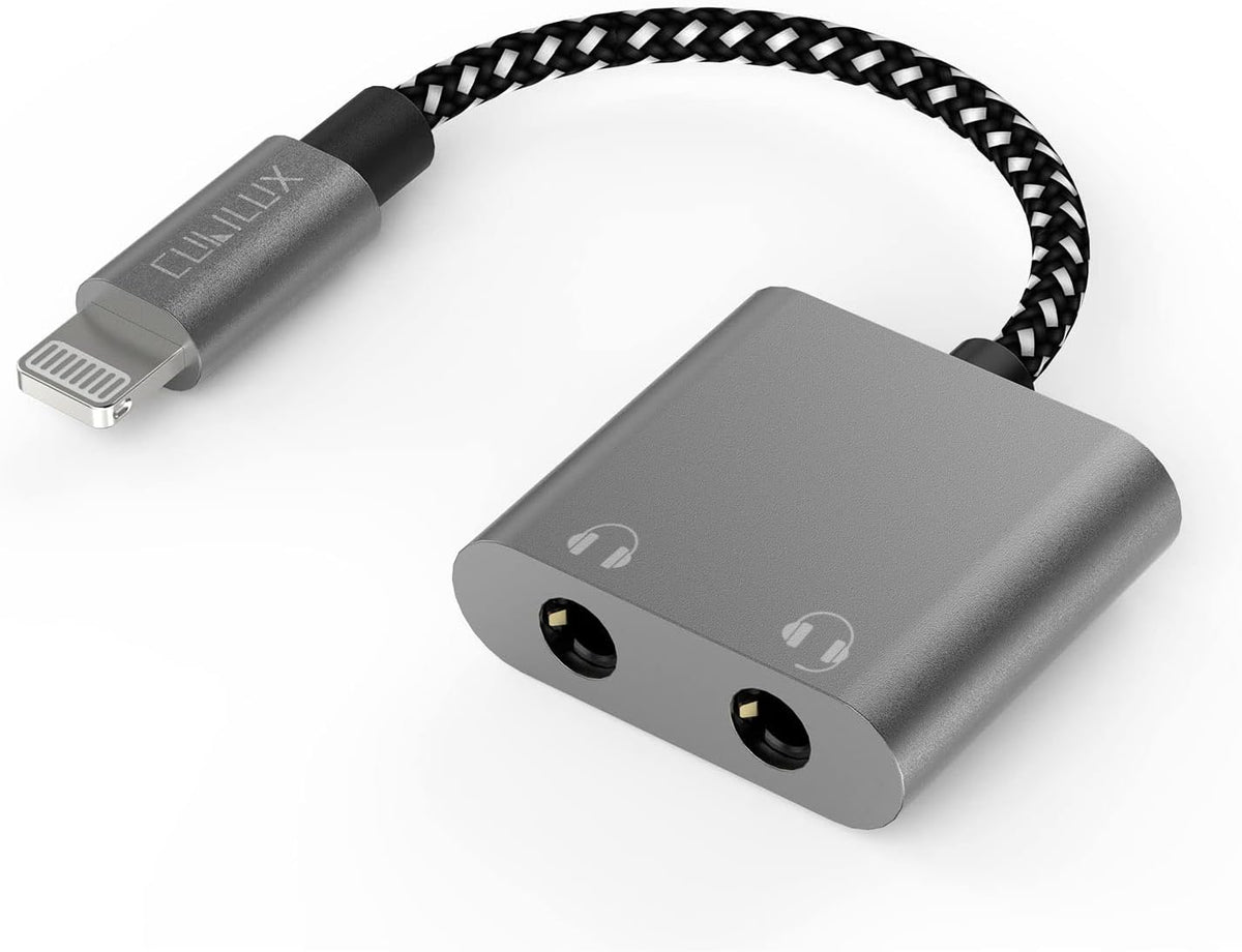 Cubilux Lightning Dual Headphone Splitter [Aluminum Case, Apple MFi Certified] Double 3.5mm Audio Jacks Splitter for 2 Earphones Compatible with iPhone 14 Pro Max 14 Plus/13/12/11/SE 2/Xr/Xs Max, iPad