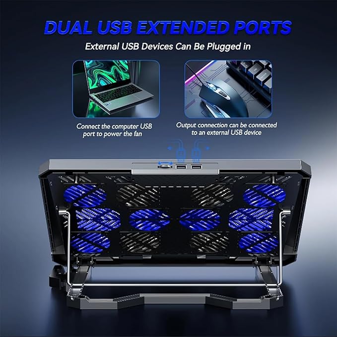 Laptop Cooling pad for Hp HP Spectre 13-4103dx 13-4116DX Gaming laptops Laptop Cooler with 8 Fan Adjustable Speed 5-Level Height Adjustment Mute Silent2 USB-A PortBuilt-in Phone Stand