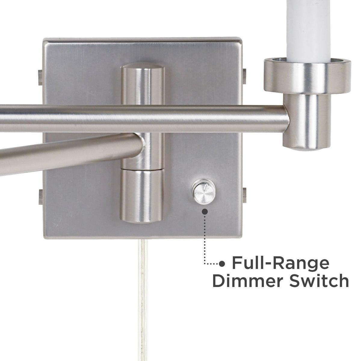 Possini Euro Design Modern Swing Arm Wall Lamp Brushed Nickel Plug-in Light Fixture Dimmable Double Sheer Silver White Drum Shade for Bedroom Bedside