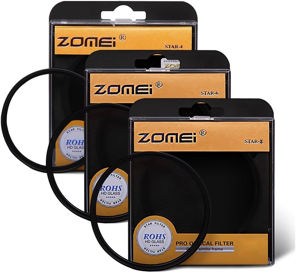 ZOMEI 55mm Star-Effect Cross Starburst Twinkle Lens + 4, 6, 8 Points Star Filter Set for Canon Nikon
