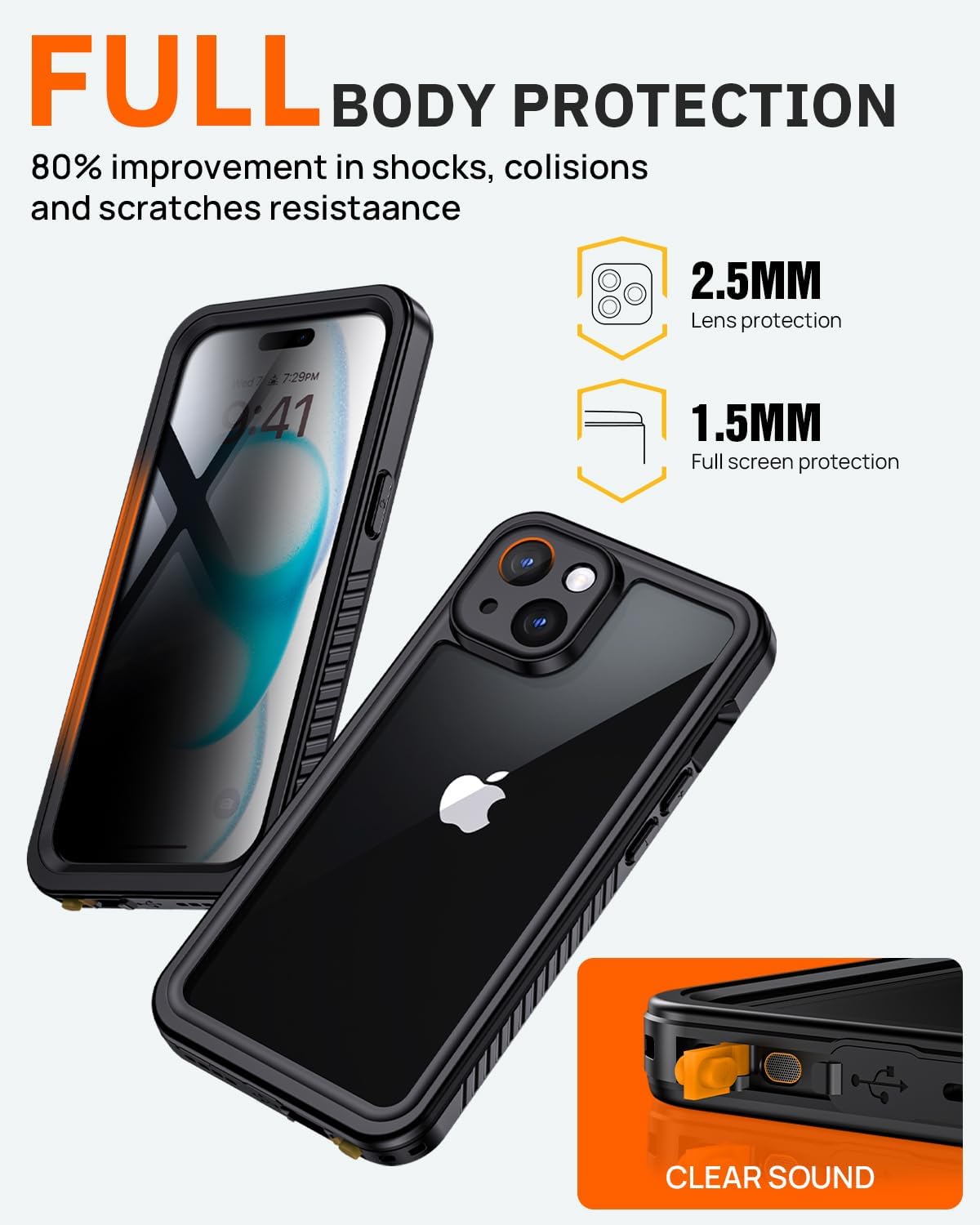 Lanhiem for iPhone 15 Privacy Case, Waterproof Dustproof Shockproof Cases for iPhone 15 with Privacy Screen Protector, Full Body Heavy Duty Protective Cover for iPhone 15-6.1 inch (Black)