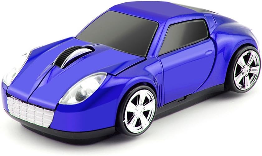 Wireless Sports Car Shape Mouse for Tesla Roadster, Optical Mouse with 2.4GHz USB Receiver, AA Battery Powered (Blue)