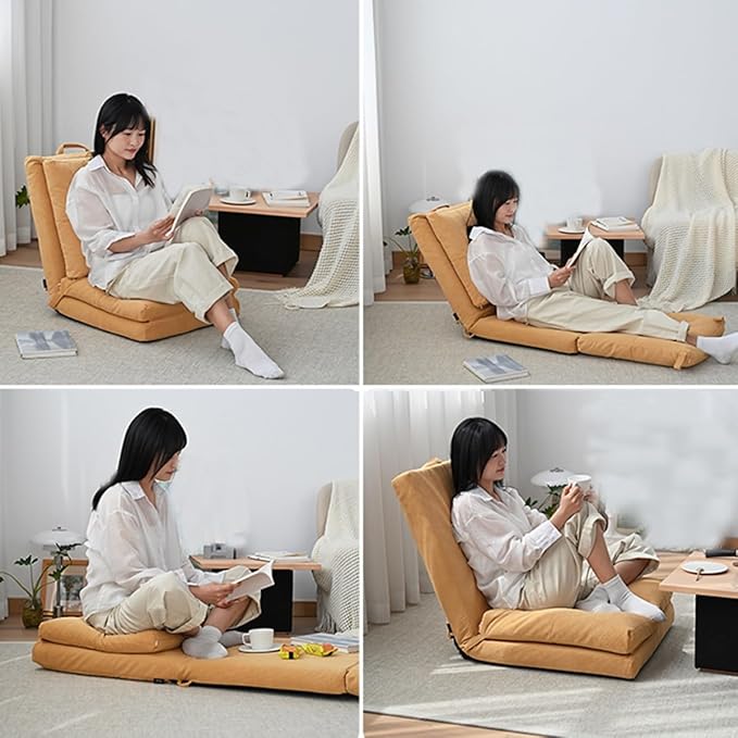 Floor Chair with Back Support Folding Floor Gaming Chair Adjustable Lazy Sofa Living Room for Adults &amp Kids One Seater Sofa Perfect for Reading Gaming Meditating(/Yellow)