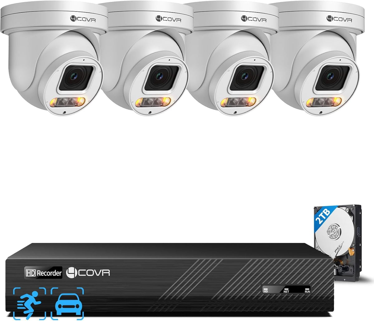 4COVR PoE PTZ Security Camera System, 4X 5MP PoE IP PTZ Camera Two Way Audio, 280ｰ Pan 90ｰ Tilt 5X Optical Zoom, Smart Color Night Vision, Human Vehicle Detection, 8CH 4K NVR 2TB HDD, LY5XCP5M0804