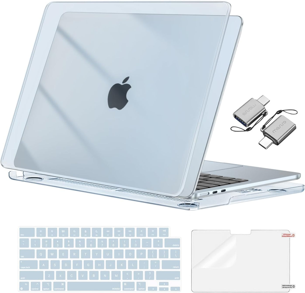 MOSISO Compatible with MacBook Air 13 inch Case 2025 2024 2023 2022 M4 A3240 M3 A3113 M2 A2681, Plastic Hard Shell&Keyboard Cover&Screen Film&Type C for MacBook Air 13.6 inch Case, Crystal Sky Blue