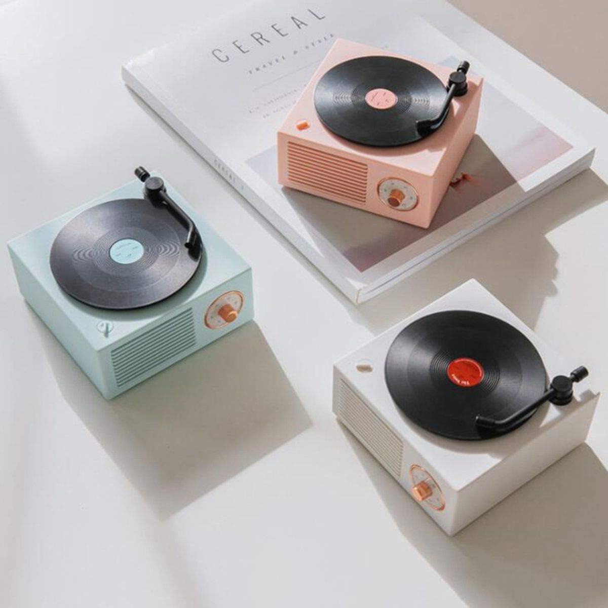 Benzama Cute White Old Fashioned Classic Style Bluetooth Speaker, Creative Vinyl Record Player Gift for Girls, Loud