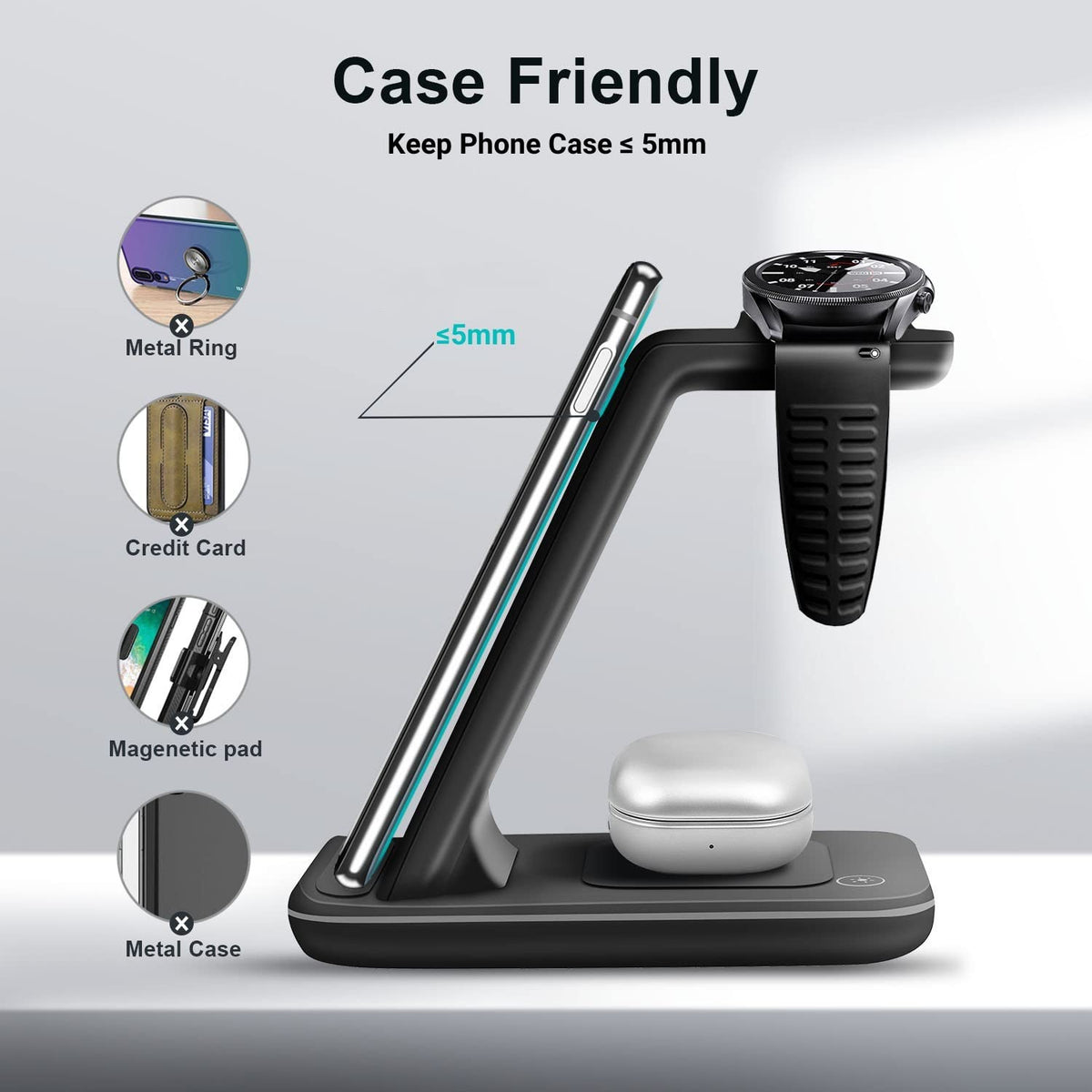 Wireless Charger for Samsung, 3 in 1 Fast Charging Station for Samsung Galaxy S23/S22/S21/S20/S10/Note 20/10, Wireless Charging Stand for Galaxy