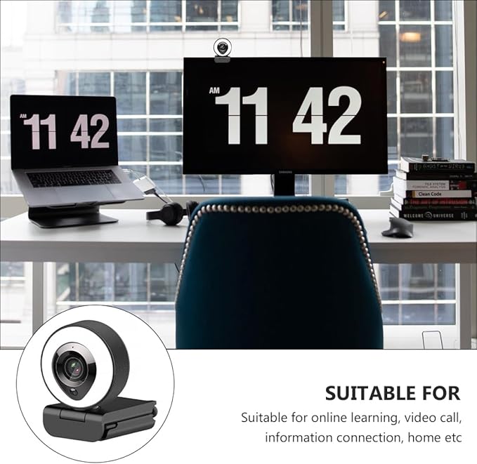 Mikikit 4k Auto-Focusing USB Webcam with Mic HD Computer Camera with Fill Light for Live Streaming and Video Calls Compatible with Laptop and Desktop