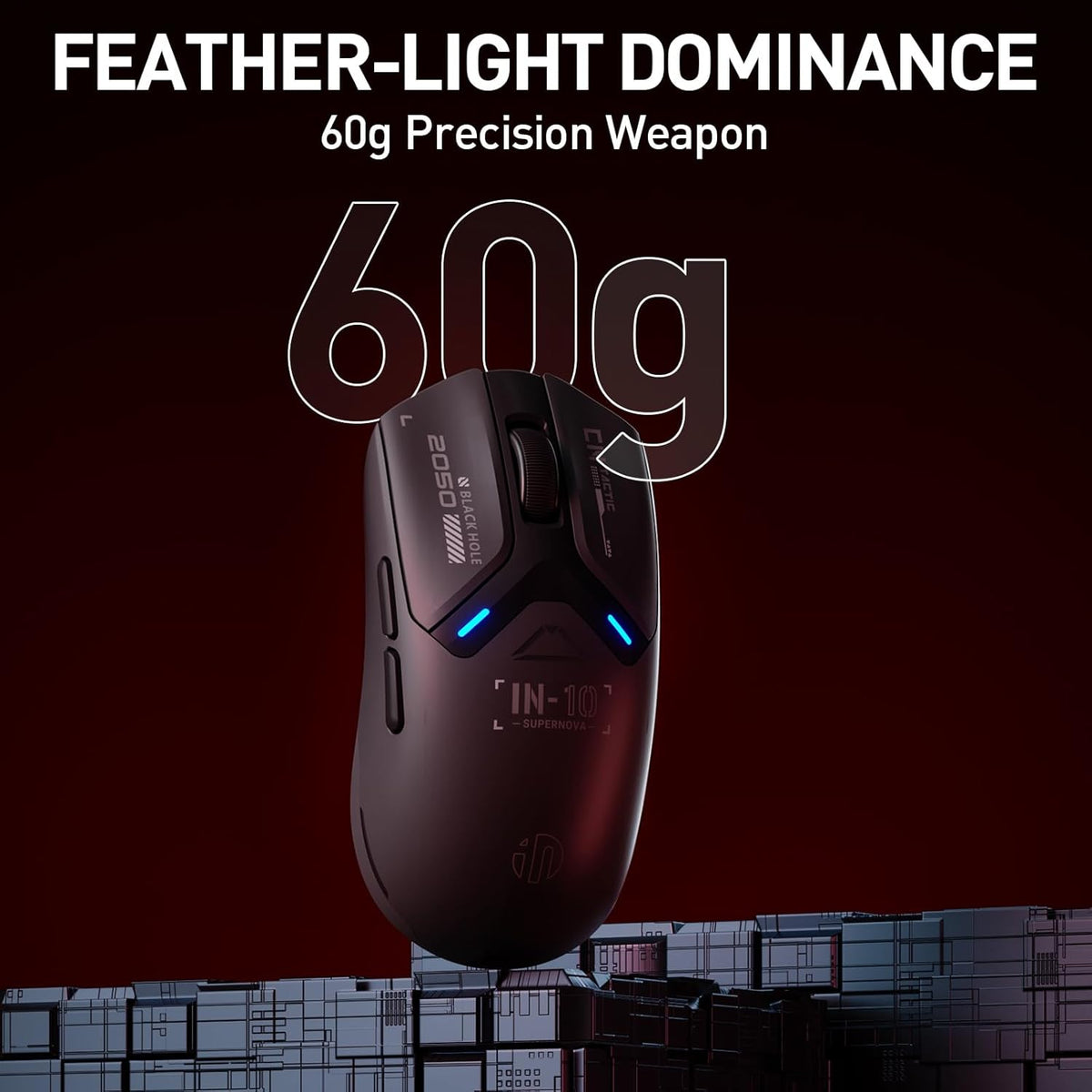 INPHIC IN10P Superlight Wireless Gaming Mouse, 60g, 8K Polling Rate, 26,000 DPI, Tri-Mode, PAW3395 Sensor, Fully Programmable