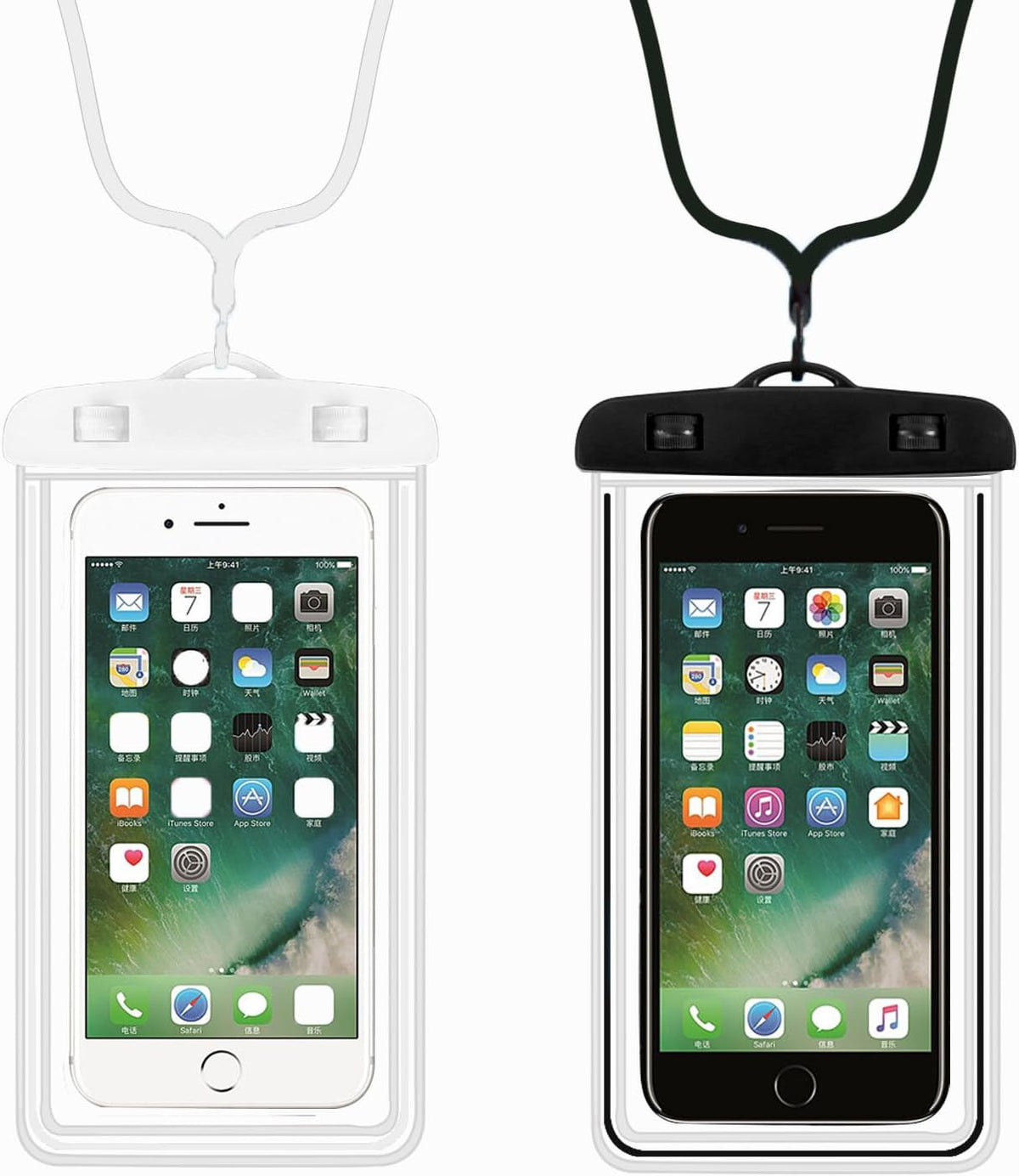2-Pack Waterproof Phone Pouch，Waterproof Phone Case for iPhone 15 14 13 12 Pro Max XR X SE 2022 8 Samsung S24 S23 S22(Black+White)