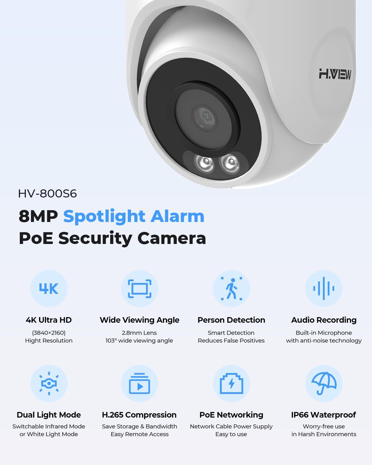 H.VIEW 4K 16 Channel Security Camera System 16Pcs CCTV Camera kit PoE 8MP Indoor Outdoor Dome Wired Surveillance Video with Audio,16CH 4K H.265 NVR with 4TB HDD, CCTV Surveillance for Businesses