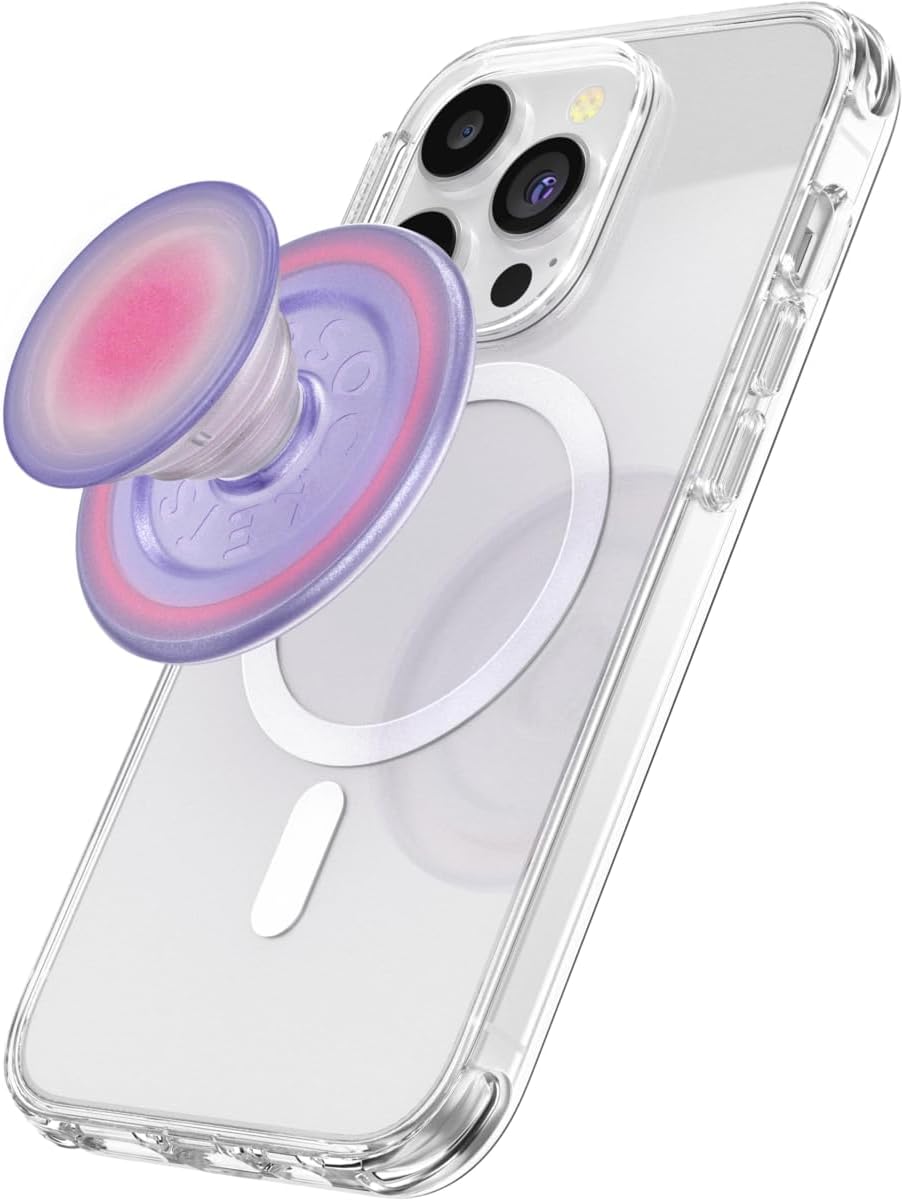 PopSockets Phone Grip for MagSafe with Kickstand, Magnetic Stand, Swappable Top, Secure Hold for iPhone MagSafe Cases, Phone & Tablet Grip, Cute PopSockets, Pink, Purple - Aura